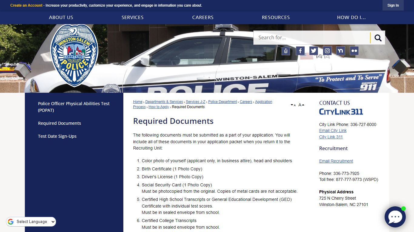 Required Documents | City of Winston-Salem, NC